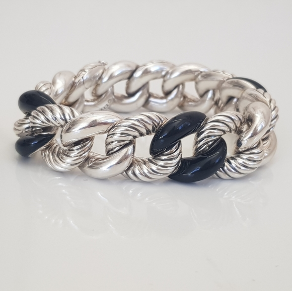 David Yurman Belmont Curb Link Bracelet With Black - Picture 1 of 16
